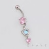 DANGLE CZ HEART PASTEL BLUE OPAL BELLY NAVEL RING 316L SURGICAL STEEL